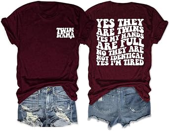 Yes They are Twins Shirt, Twin Mom T-Shirt, Twin Mama Gifts, Mom of 2 Funny Graphic Tee for Women Summer Tops
