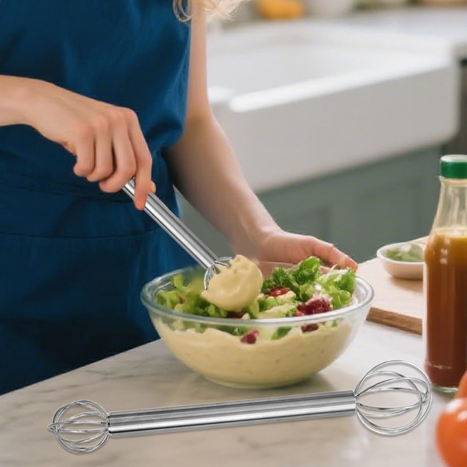 Edelstahl-Schneebesen, manueller -Stößel aus Edelstahl, japanischer Mixer in Lebensmittelqualität, für Eierteige, Saucen, Suppe, Rühren, Kochen, Backen, Cocktailbar, Küche, Zuhause, Salat
