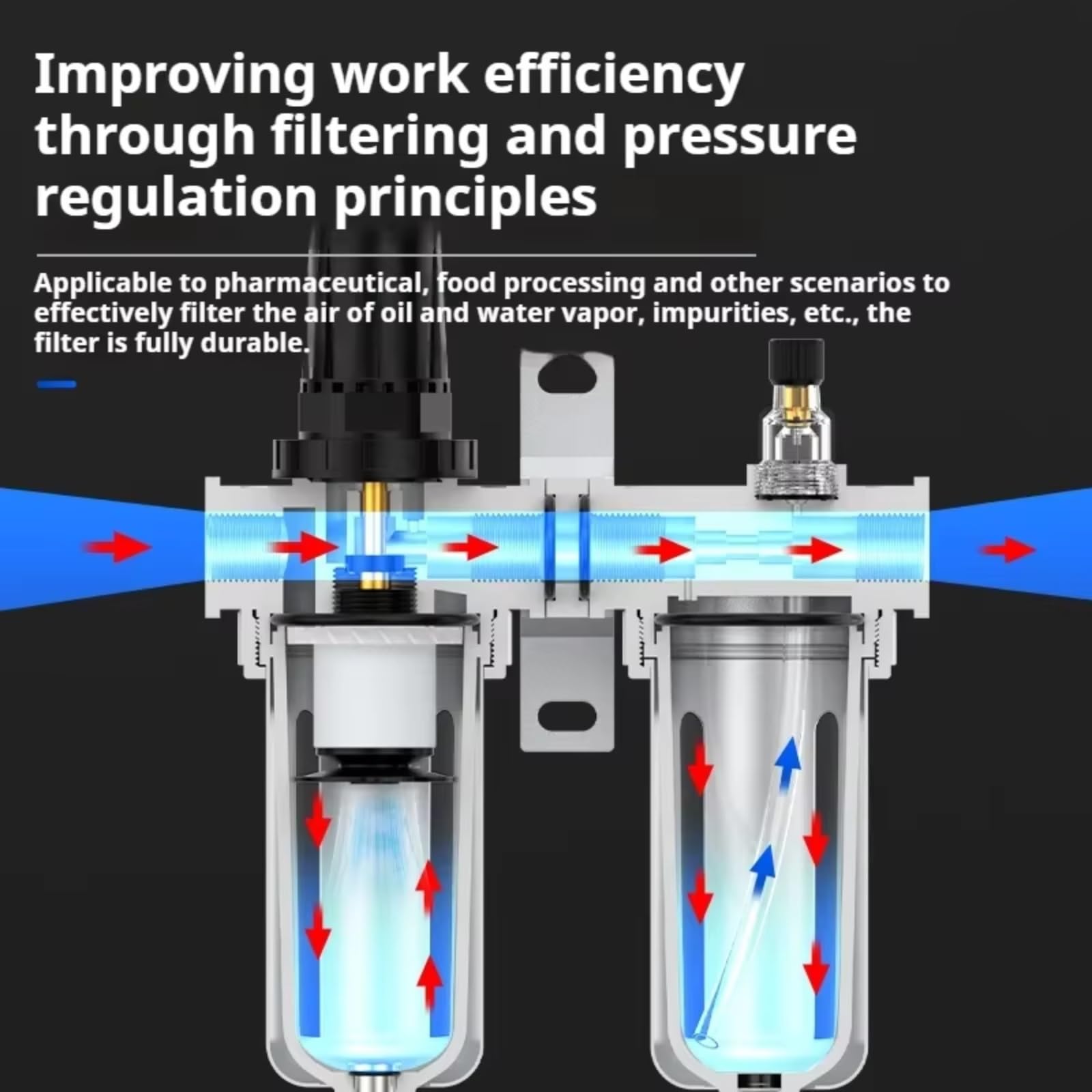 1/2" Régulateur de filtre à air comprimé, Filtre mesureur pour compresseur d'air 1/2" avec régulateur d'huile et d'eau pour compresseurs et outils pneumatiques
