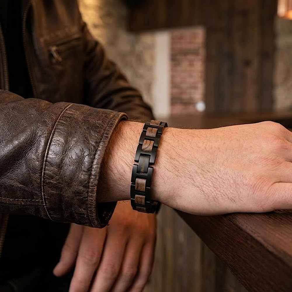 Holzwerk UNTERSEE Natur Holz Armband für Damen und Herren Holzarmband Herrenarmband Damenarmband Schwarz Braun Einstellbar inkl. Armbandkürzer und Aufbewahrungsbox