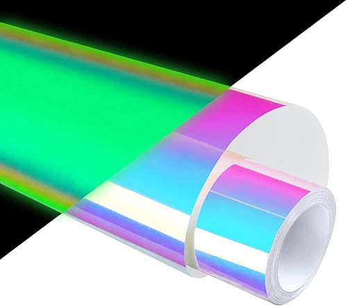Vinilo holográfico que brilla en la oscuridad de 12 x 6 pies, rollo de vinilo adhesivo permanente que brilla en la oscuridad, vinilo iridiscente de