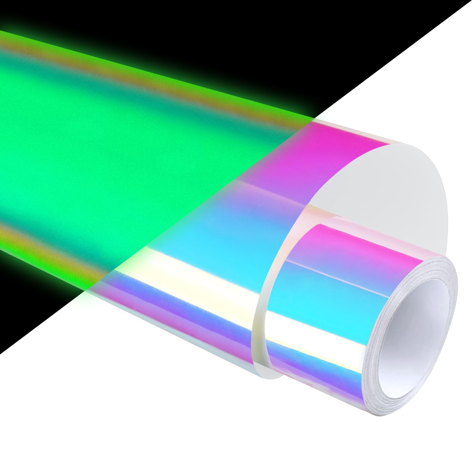 Holographic Vinyl Glow in The Dark Vinyl 12"x6ft Glow in Dark Vinyl Permanent Adhesvie Vinyl Roll Iridescent Vinyl Opal Vinyl Glow Green for Cups Tumblers