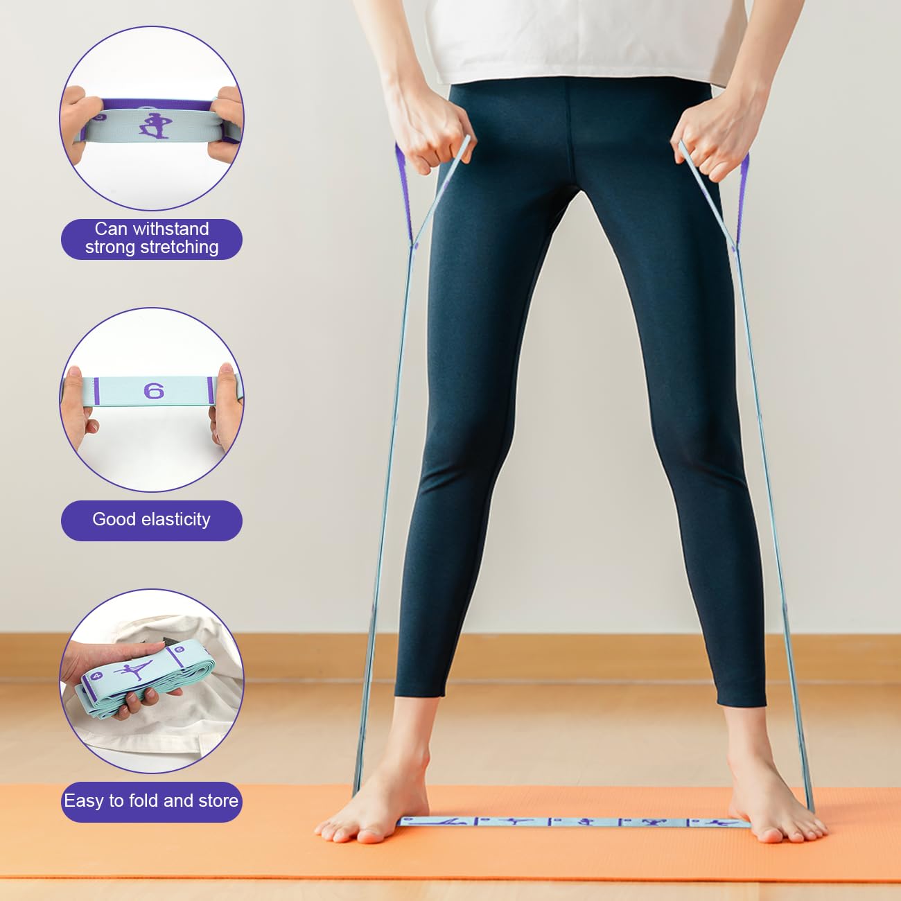 CEILIWEN - Fascia elastica per yoga e stretching, con passanti, per fisioterapia, pilates, esercizi elastici, per esercizi di stretching delle gambe, fasce elastiche per esercizi
