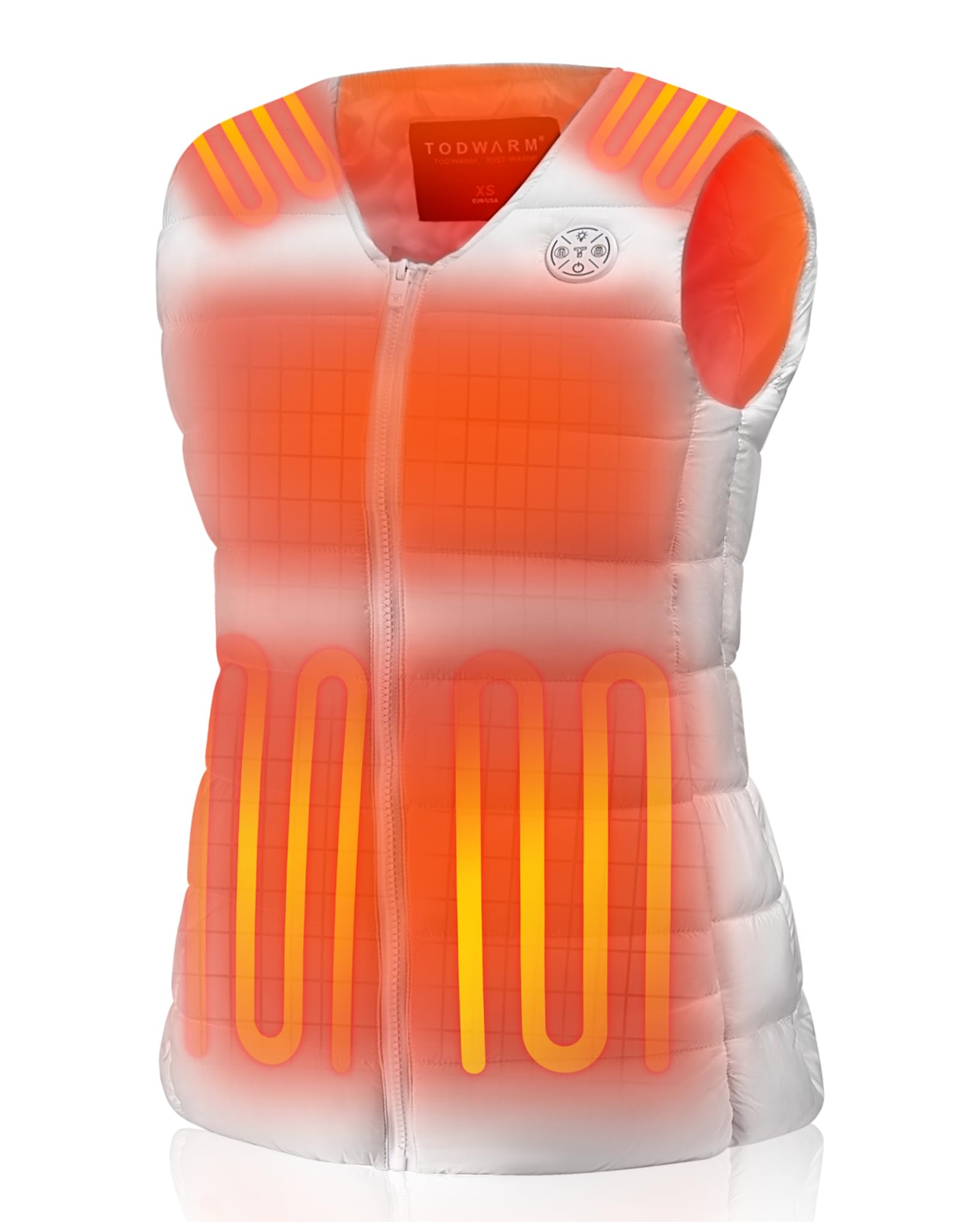 Women's Heated Vest 15 Heating Zones, V-neck Sleeveless Electric Warming Coat Rechargeable Winter Outerwear for Hiking Hunting Outdoor Work, White, L