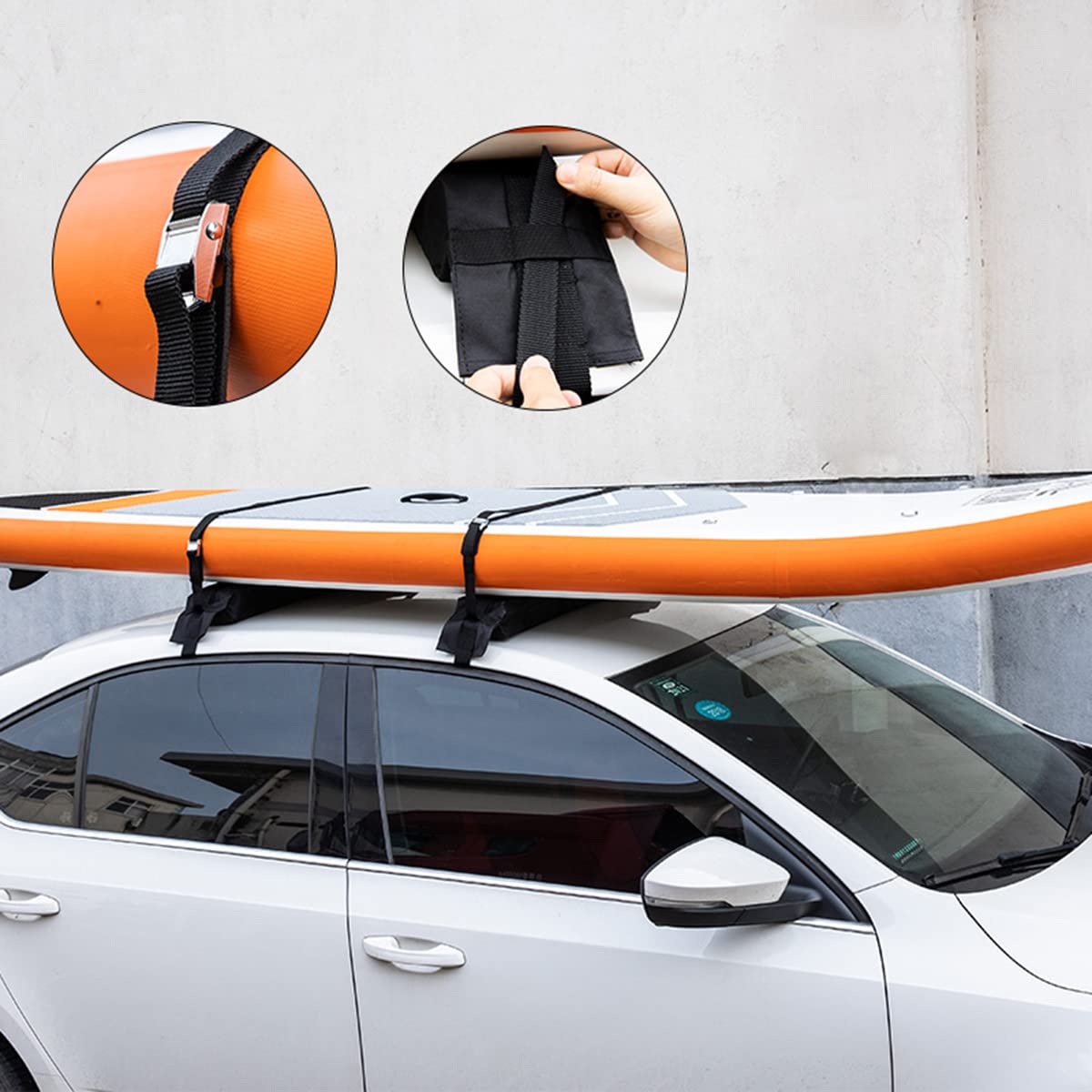 Universal Kayak Soft Roof Rack Pad Folding Lightweight Car Soft Roof Bars for Kayak Surfboard Canoe Snowboard Paddle Board with Adjustable Tie-Down Straps