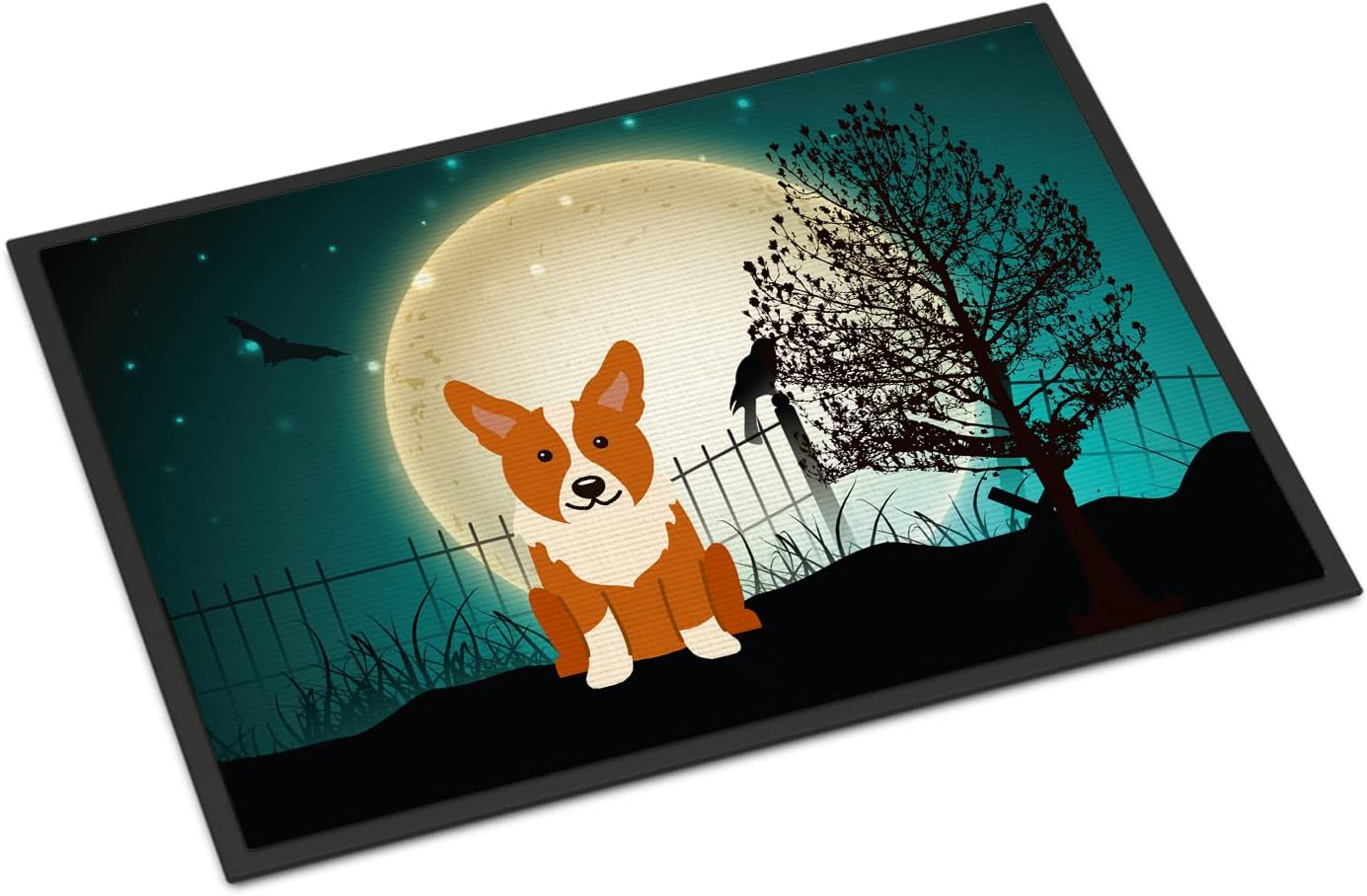 Caroline's Treasures BB2290JMAT Halloween Scary Corgi Doormat 24x36 Front Door Mat Indoor Outdoor Rugs for Entryway, Non Slip Washable Low Pile, 24H X 36W