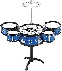 Mini Bateria Infantil Instrumento Musical Brinquedo com Prato Tambor e Baqueta (Azul)