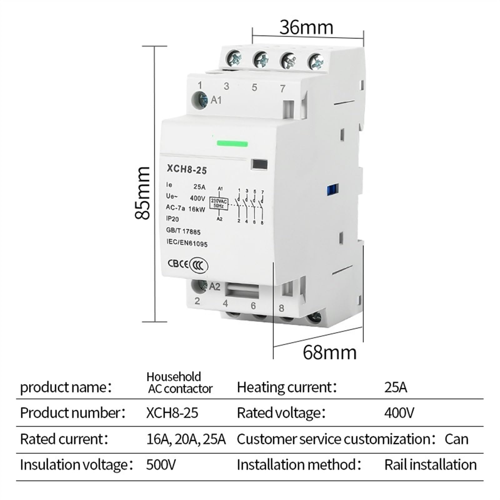 LAHTI 1PCS 4P 16A/20A/25A su Guida DIN for Uso Domestico AC Modulare Contattore Interruttore di Controllo 220V/230V 50/60HZ 3NO 1NC 4NO 4NC 2NO 2NC (Color : 20A 3NO 1NC)