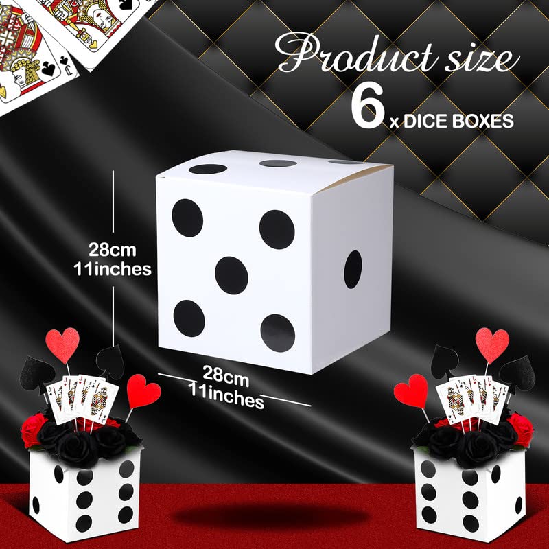 6 Pcs Dice Favor Boxes Casino Party Dice Favor Box Casino Theme Party Decorations 11x11x11 In 3D Dice Box Dice Decor Stacking Block Centerpieces Box for Game Night Las Vegas Party Supply (White)