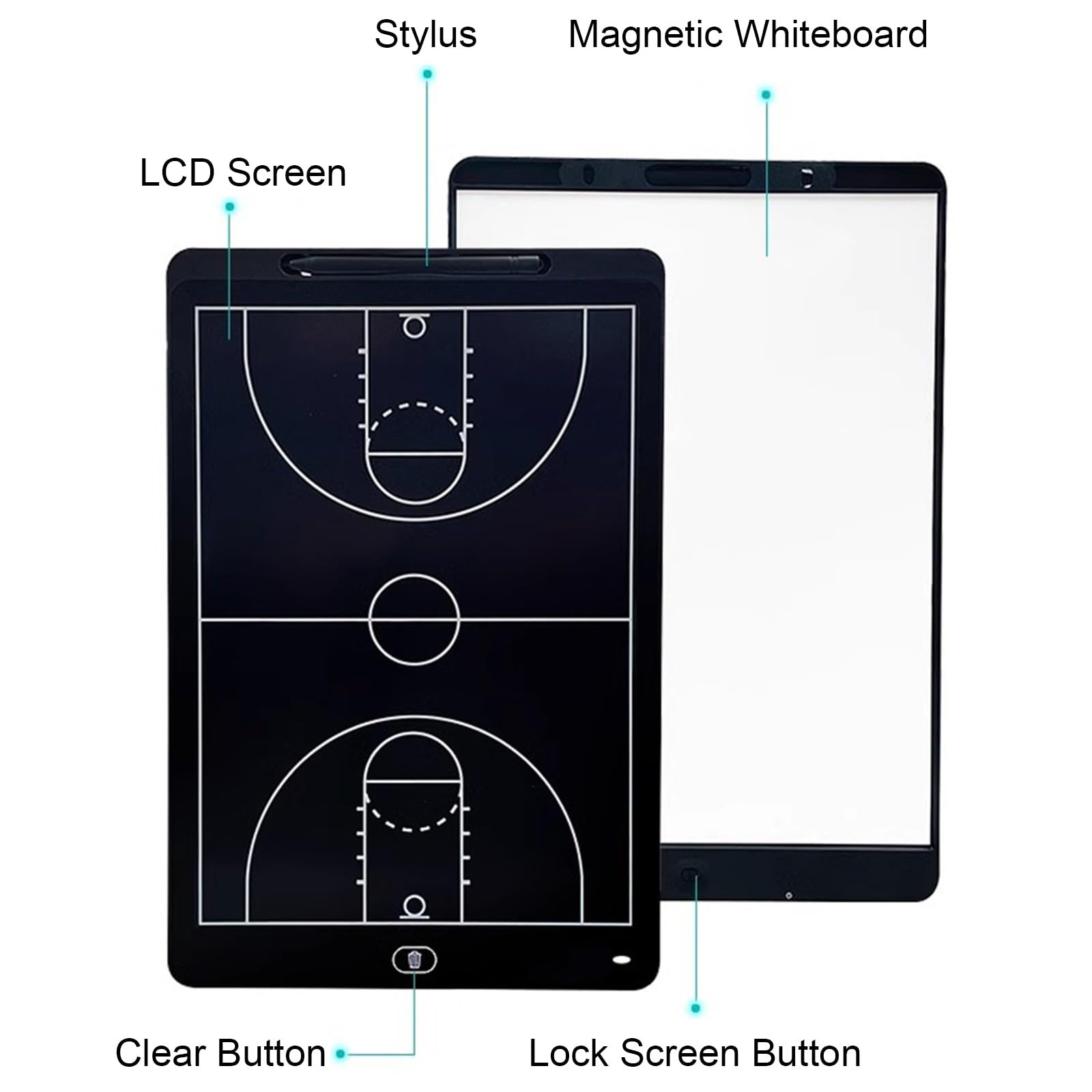 Lavagna Elettronica for Allenatori di Basket, Appunti Tattici Magnetici, Fronte-retro, Superficie di Scrittura Liscia, Schermo LCD, con Penna Stilo, Accessori(9.5x6.9 in)