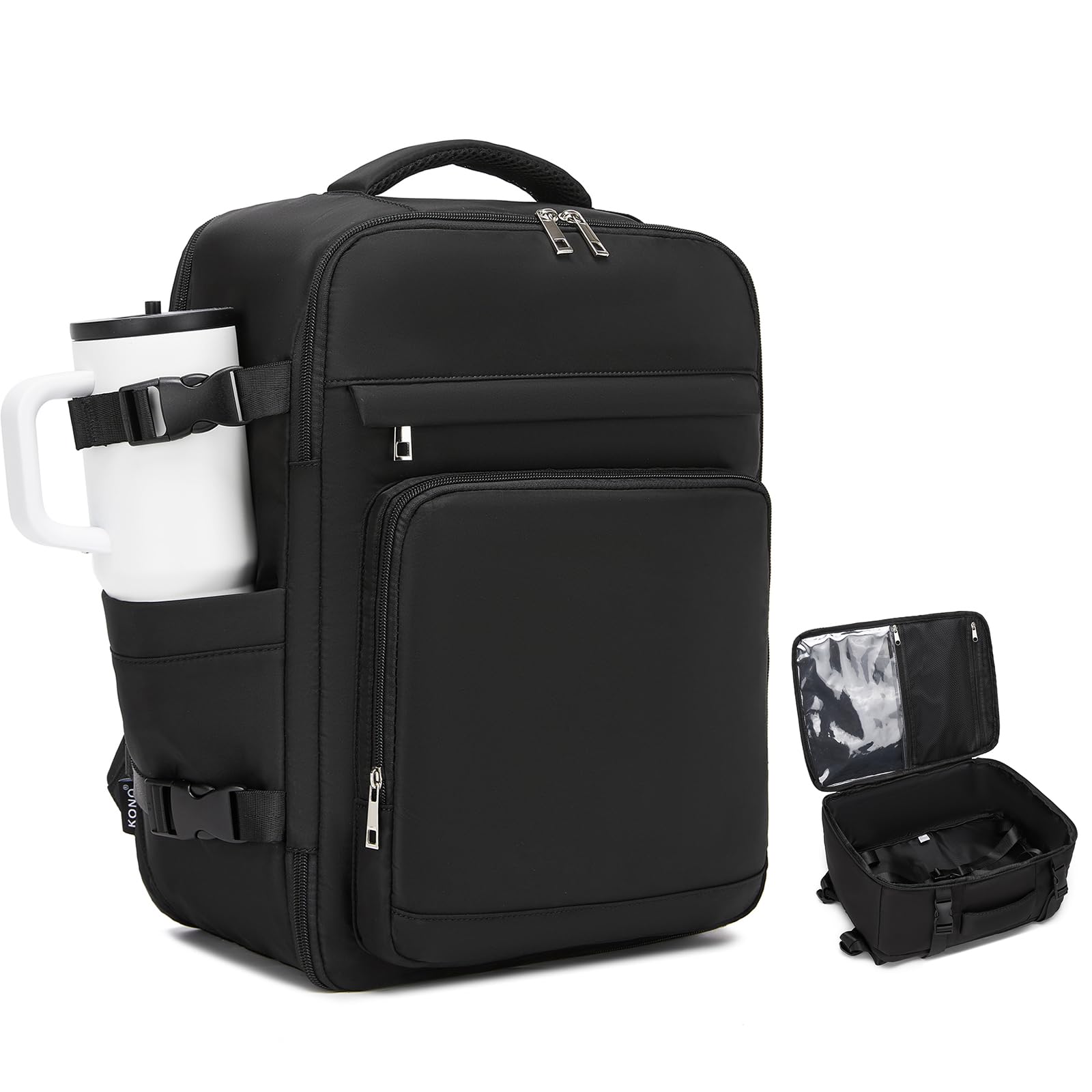 KONO Zaino 40x30x20 Ryanair 24L, Bagaglio a Mano Porta PC 15,6", Nero | Apertura 180°, Tasca Umida, Foro Passacavo, Schienale Traspirante e Tessuto Idrorepellente, Ideale per Viaggi Brevi e Lavoro
