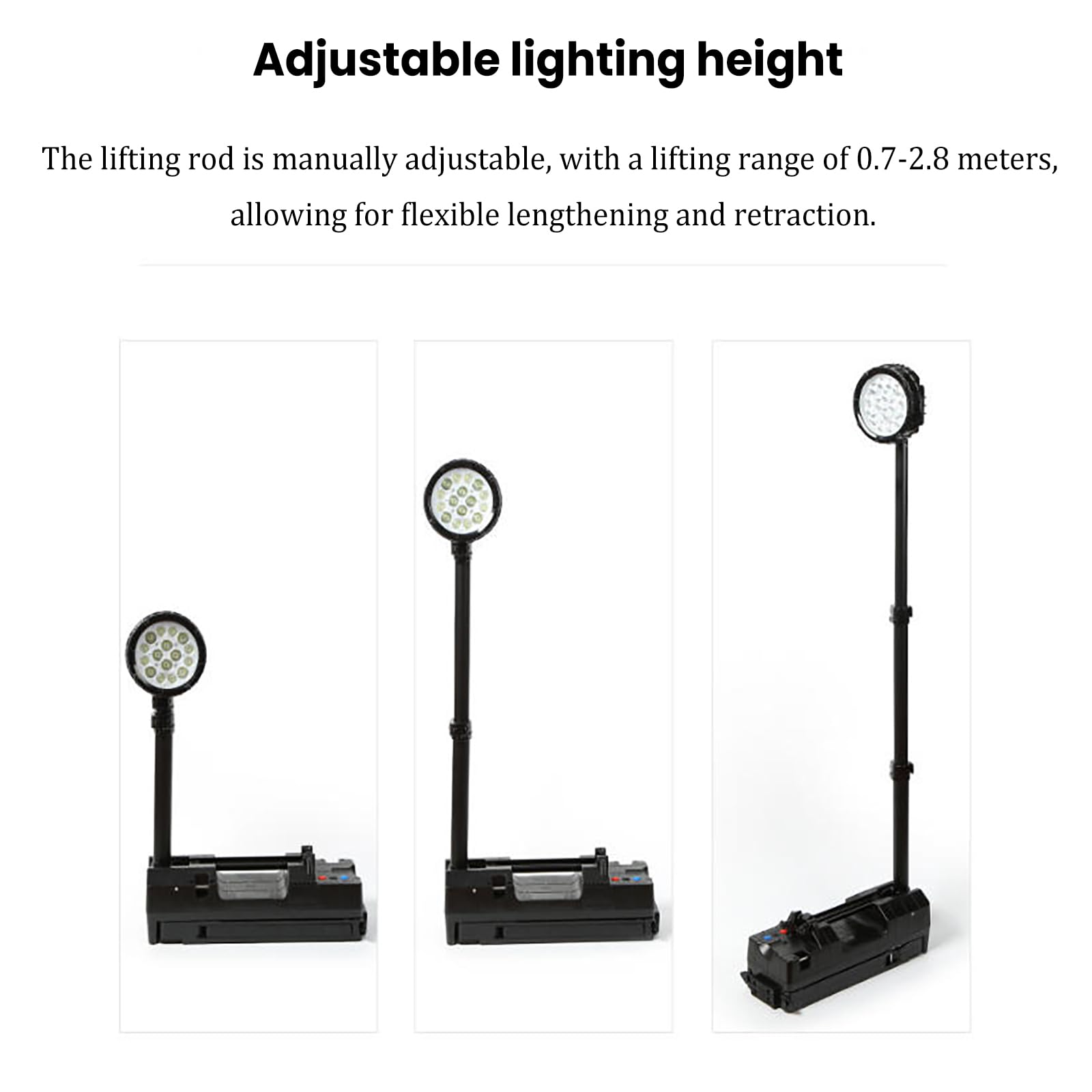 Faro da Lavoro Senza Fili con Sollevamento, Faro da Lavoro Ricaricabile da 4500 Lumen, Integrazione Faretto E Luce Diffusa, Altezza Illuminazione Regolabile da 70 A 280 Cm, 2 modalità Trasporto