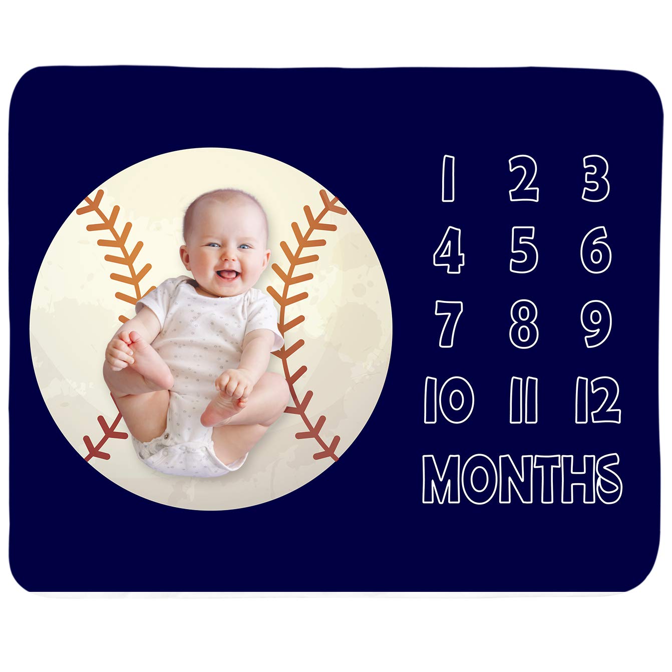 Baby Monthly Milestone Blanket Boy - Newborn Month Blanket Unisex Neutral Personalized Shower Gift Baseball Sports Nursery Decor Photography Background Prop with Frame Large 51''x40''