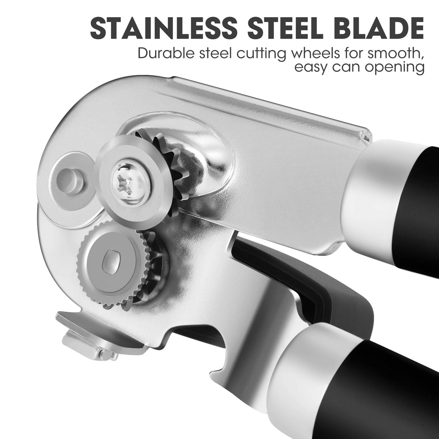 Manual Can Opener, UHIYEE Handheld Can Opener Heavy Duty with High Carbon Sharp Blade, Ease Can Open for Seniors with Comfort Grip Handles, Oversized Turn Knob, Black