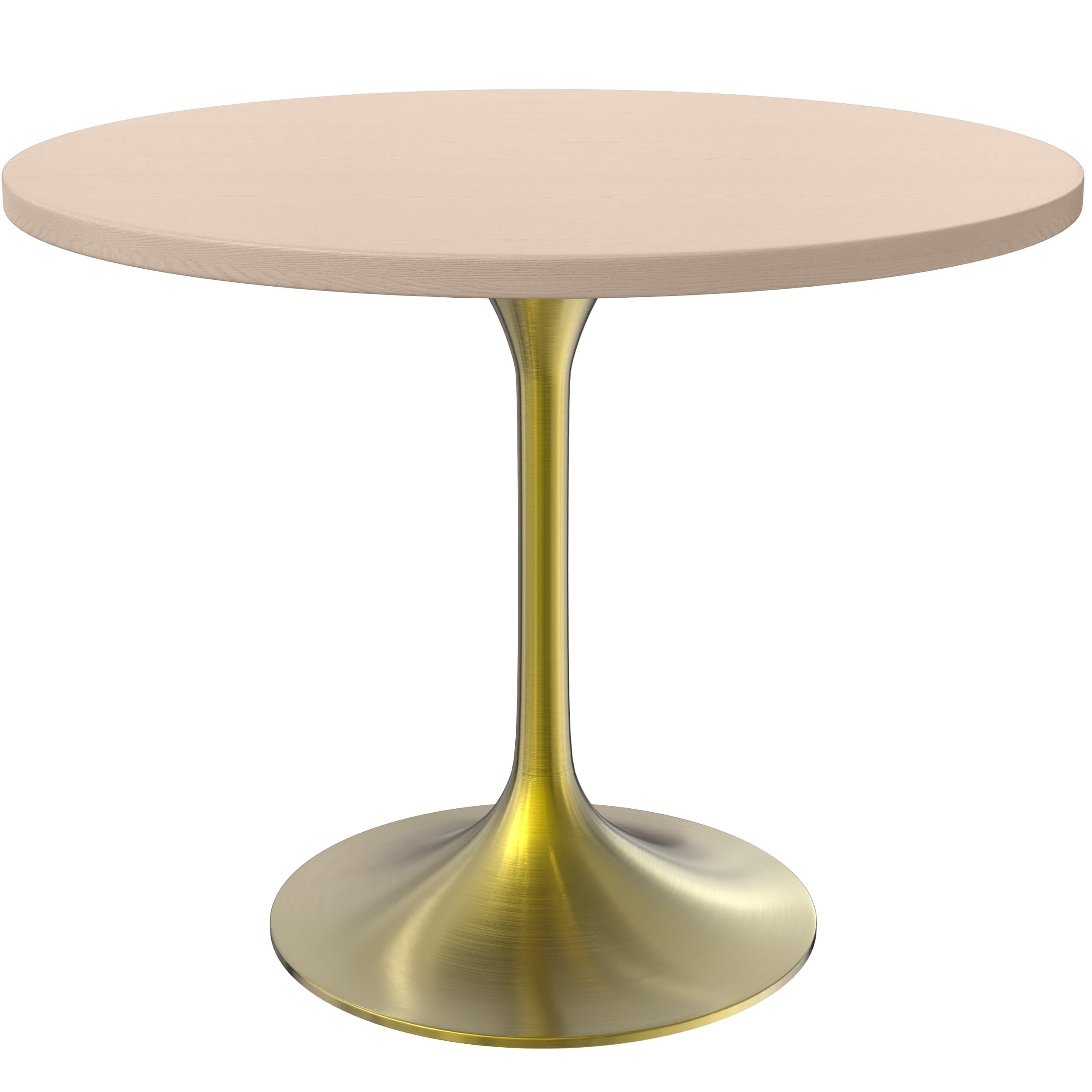 LeisureMod Verve Mid-Century Modern 36 Inch Round Dining Table with MDF Top and Brushed Gold Pedestal Base for Dining Room and Kitchen (Light Natural