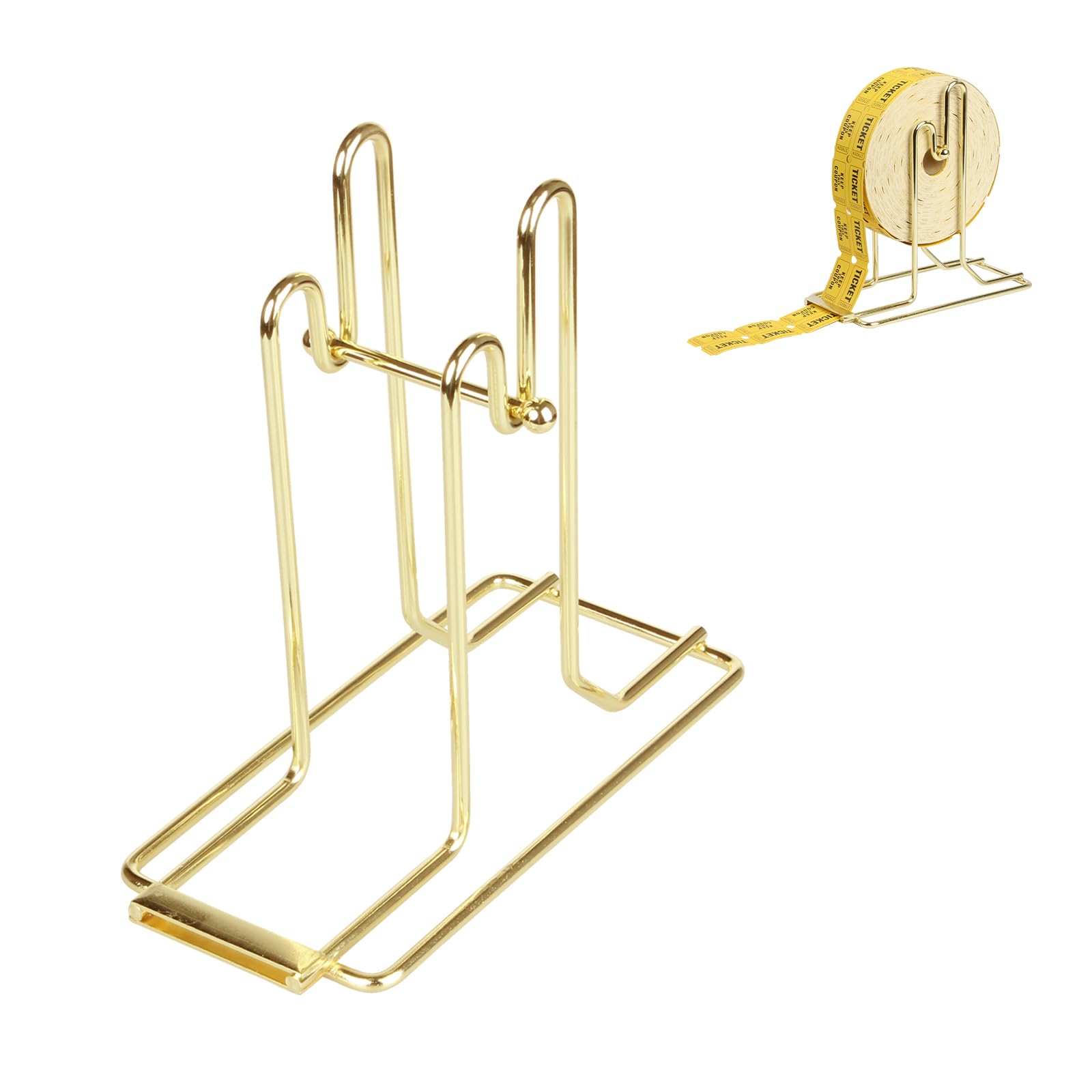 Brass Plated Raffle Ticket Dispenser for Roll and Double Roll Tickets, Golden Metal Drum Ticket Holder Label Dispenser for Lotteries Sweepstakes Charity Parties Events