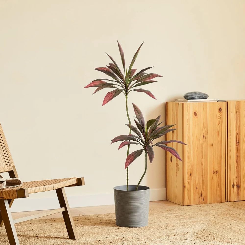 BLAINE Planta Artificial de Dracena Roja 120 cm Decoración de Interiores y Terrazas con Aspecto Hiperrealista Que No Necesita Mantenimiento