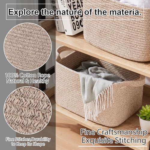 Image of OIAHOMY Storage Basket, Woven Baskets for Storage, Cotton Rope Basket for toys,Towel Baskets for Bathroom - Pack of 3, Pure Brown