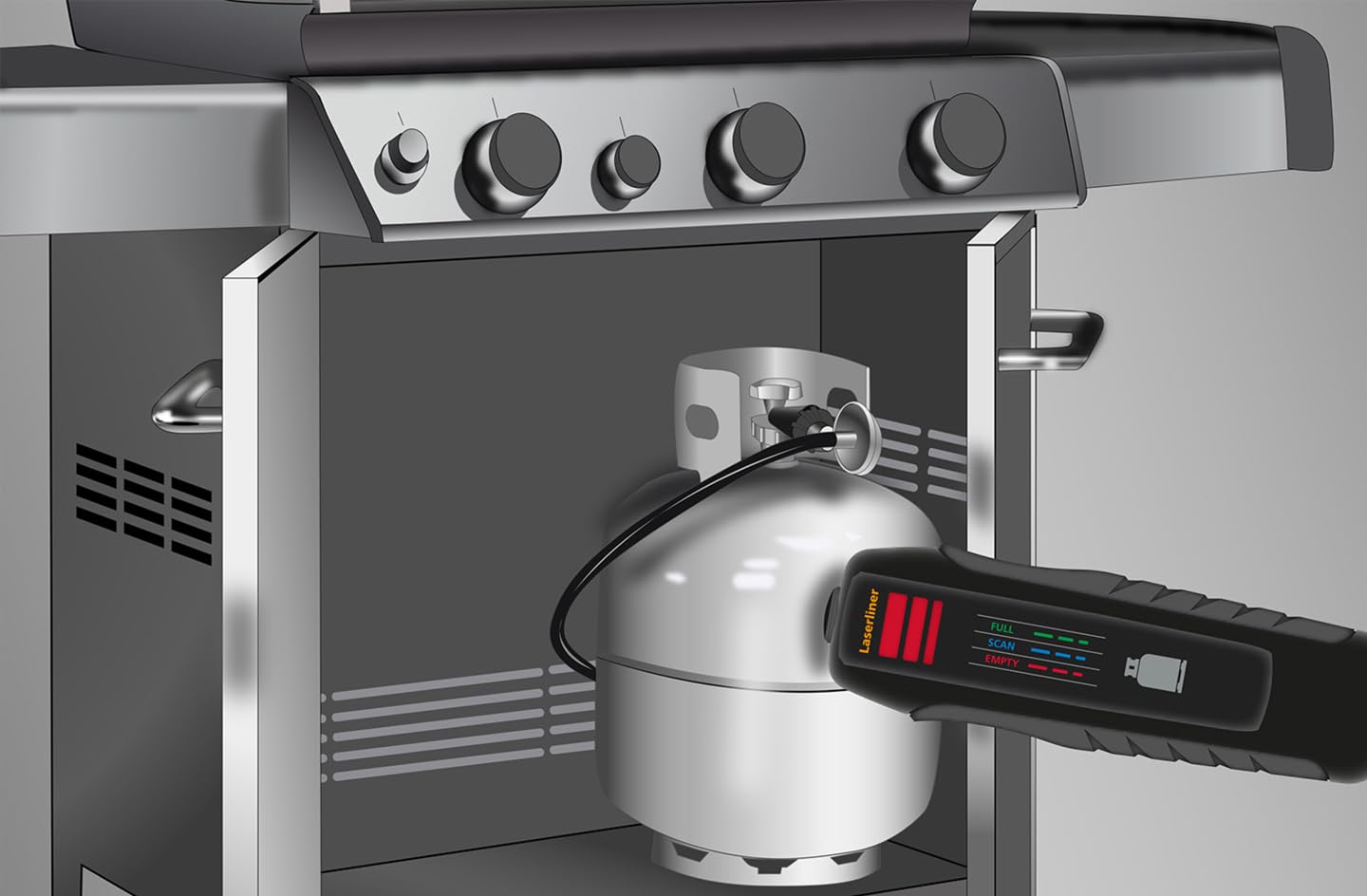 Laserliner Misuratore per bombole di gas, indicatore di livello, GasCheck, tester di livello del gas per bombole in acciaio GPL da 5 kg e 11 kg, ideale per campeggio, barbecue, riscaldatori radianti