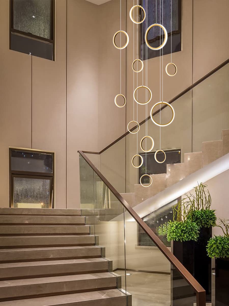 Moderno Loft Semplice su Due Livelli, Lampada da Ingresso Cava, Stile Nordico a LED per Appartamento, Soggiorno, Villa, Scala, Lampada a Sospensione Lunga Decorativa LightSS (Oro 1