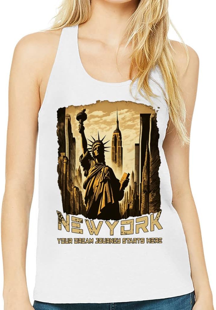 New York Women's Racerback Tank - Statue of Liberty Tank Top - Graphic Workout Tank