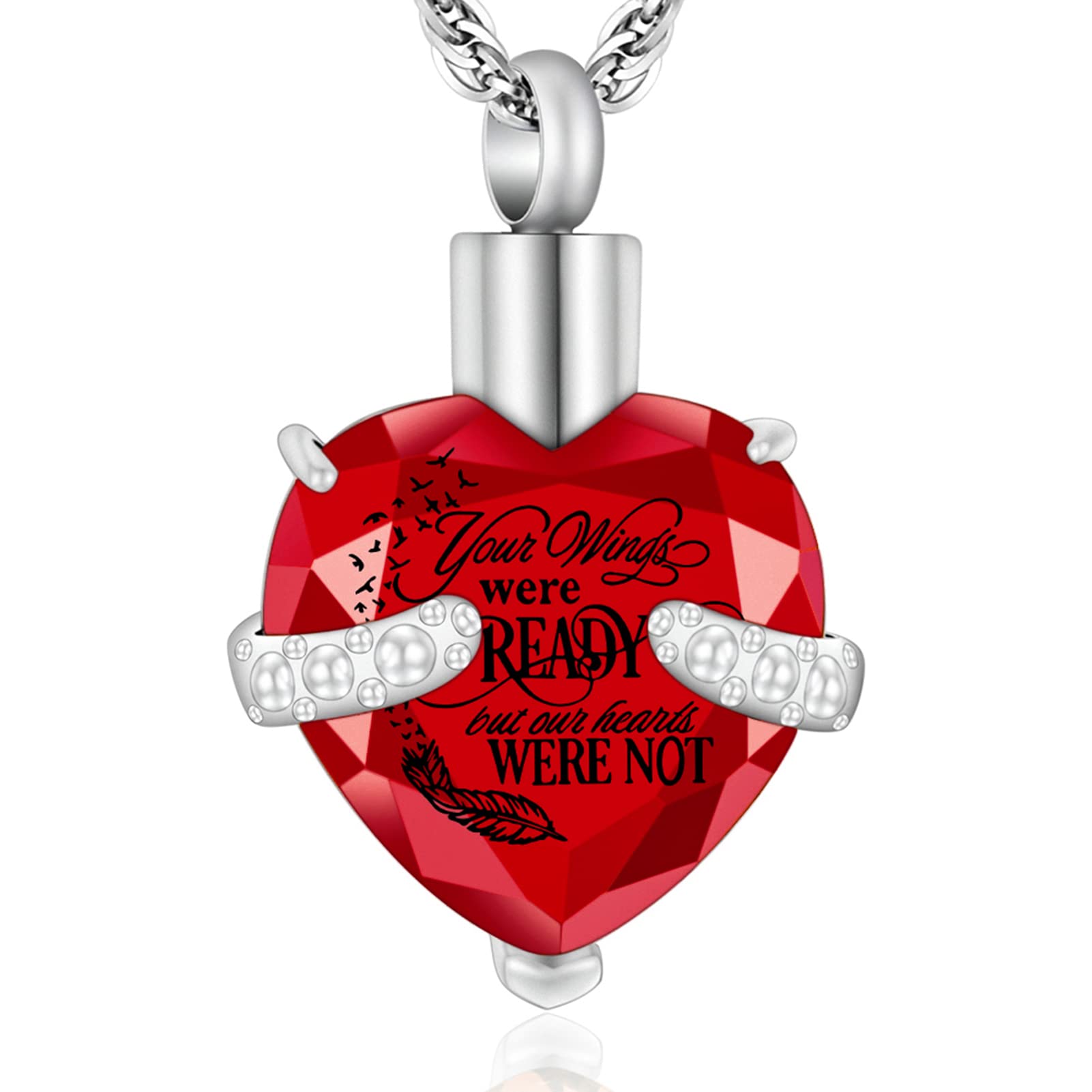 abooxiuCrystal Ashes Necklaces for Human Pet Heart Keepsake Ashes Jewelry Stainless Steel Ashes Necklace Birthstone Keepsake Ashes Jewelry