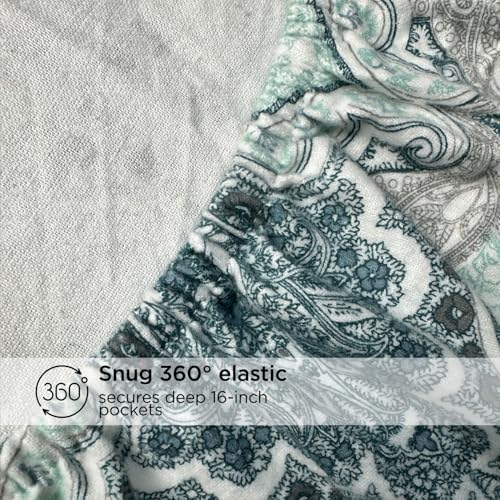 Image of Briarwood Home Printed Flannel Sheet Set, 100% Natural Cotton, Soft, Warm & Deep Pocket, Advanced Nano-Tech Making it Resistance to Pilling; Brushed 6 Times for Softness (Damask Navy, Twin)