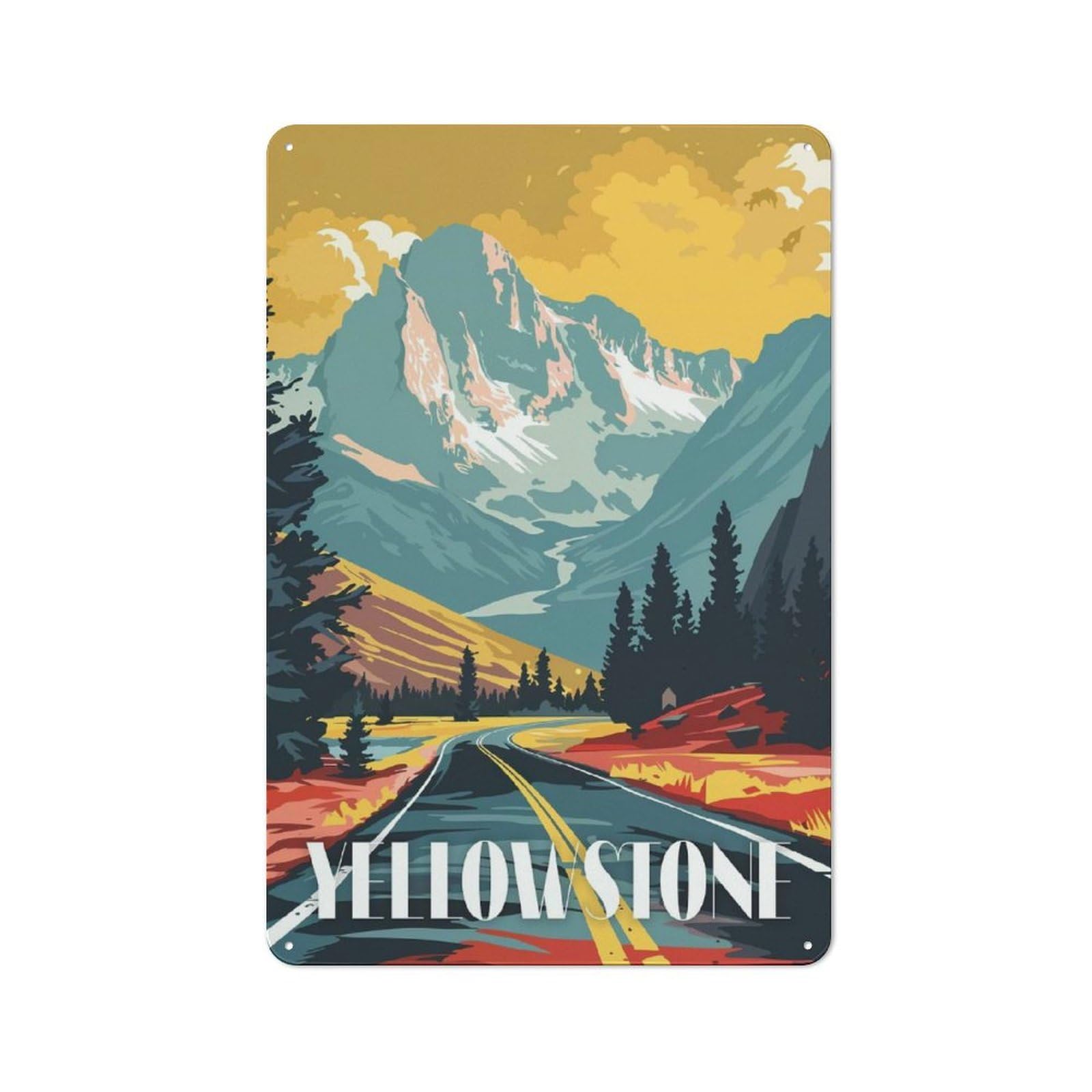 Junmoney Road To Yellowstone Tin Wall Plaque 30X20cm With For Dining Room Or Kitchen, For Collectors Decorating Kitchens And Dining Spaces