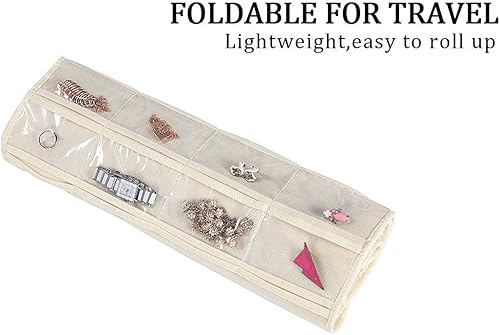 Miniatura 4 de TabEnter Organizador colgante de doble cara para joyas, soporte para herramientas pequeñas con 80 bolsillos transparentes (blanco)