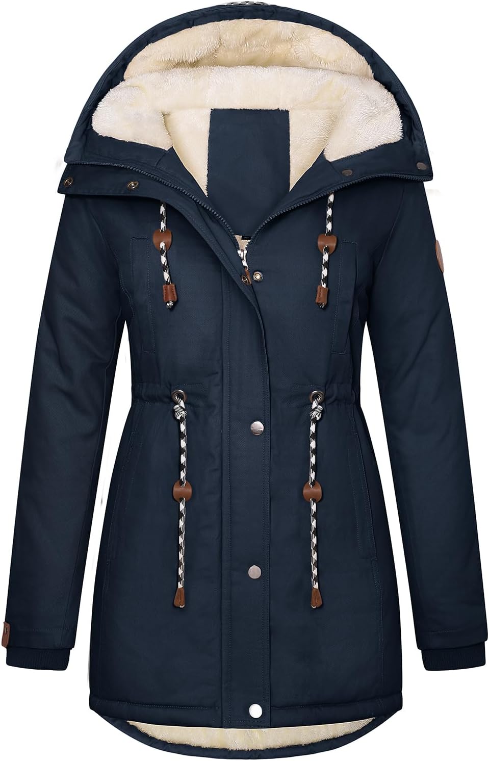 Women's Winter Fleece Lined Sherpa Parka Jacket Warm Thicken Fuzzy Hooded Down Coat Casual Plush Drawstring Outerwear