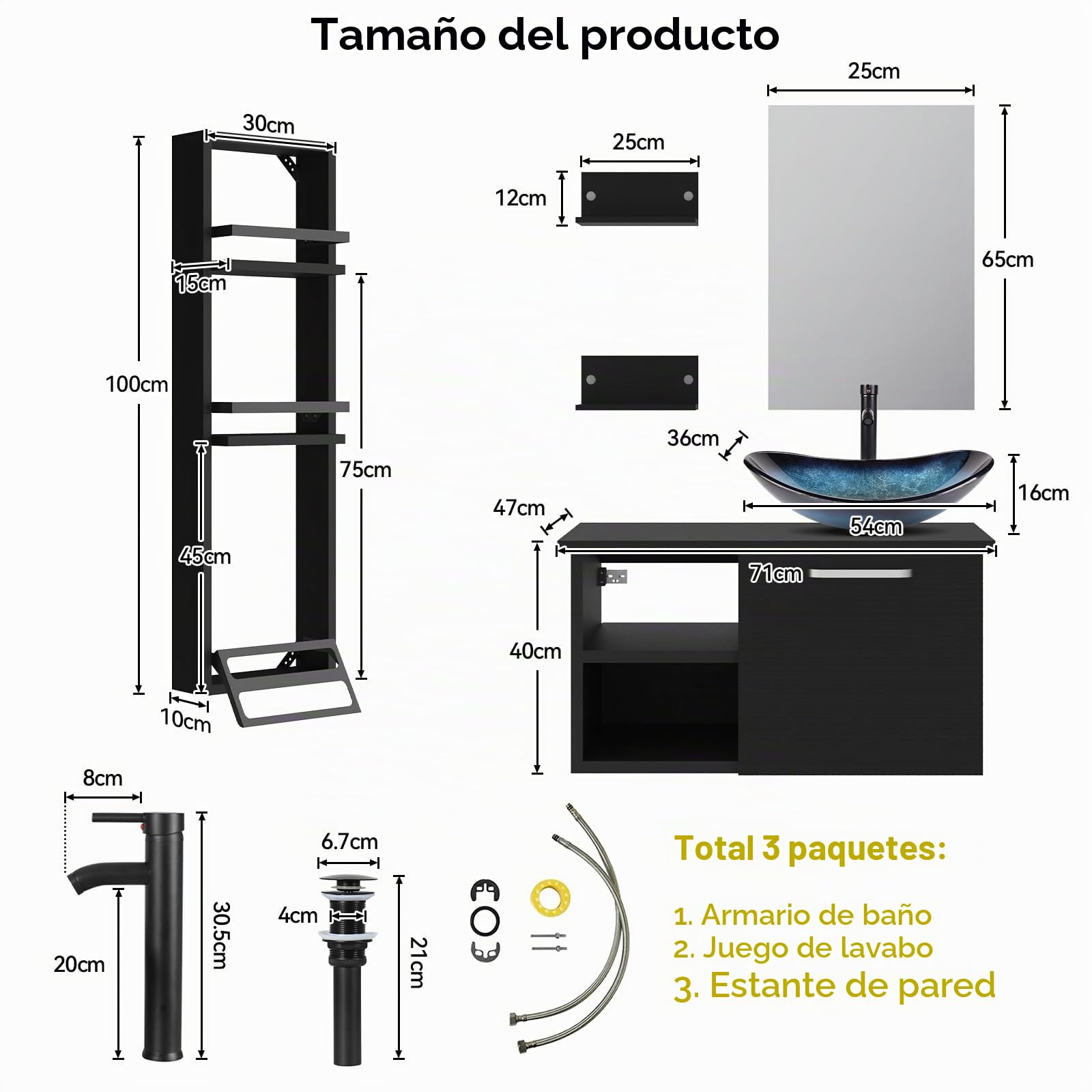 YU YUSING Mueble Baño con Lavabo, Espejo y Estanteria Ducha Tres Nivele, Mueble Lavabo con 2 Estantes Pared, Juego Grifería, Conjunto Muebles Baño, Movel Casa de Banho com Pia, Moderno Azul