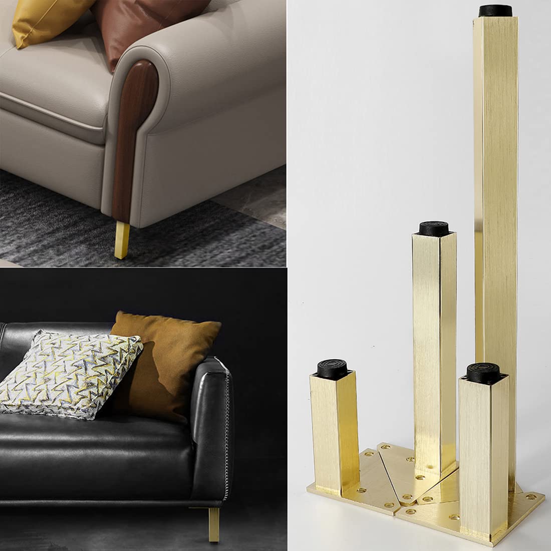 Juego de 4 patas de metal ajustables de 400 mm, patas de sofá y cama de aleación de aluminio duraderas para muebles de baño y sala de estar, diseño cuadrado, fácil instalación