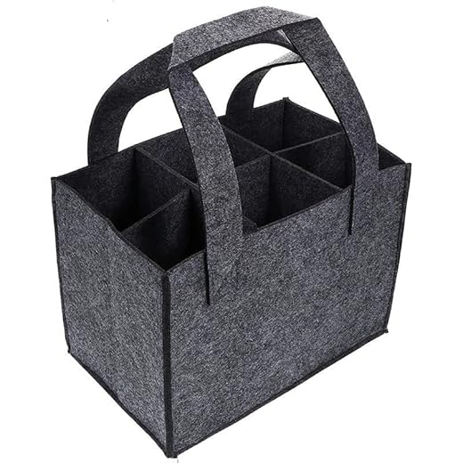 PIQIUQIU Flaschenträger 6 Flaschen Filztasche Bierträger Weinträger Grau Rotwein Sekt Bier Champagner Flasche Milchflaschen Aufbewahrung für Bar Reisen Party Strand Urlaub Geburtstagsparty