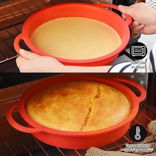 Miniatura 4 de CAKETIME Molde redondo de silicona para tartas de 9 pulgadas, marco reforzado de metal con asa fácil de mover