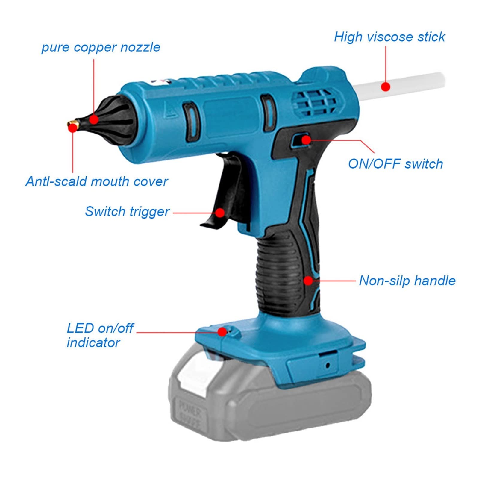 Bezprzewodowy Pistolet Do Klejenia Na Gorąco Z 10 Szt. 11mm Kleje W Sztyfcie Anti-scald Akumulator Home DIY Narzędzie Do Naprawy Baterii Szerokie Zastosowanie(Without Battery)