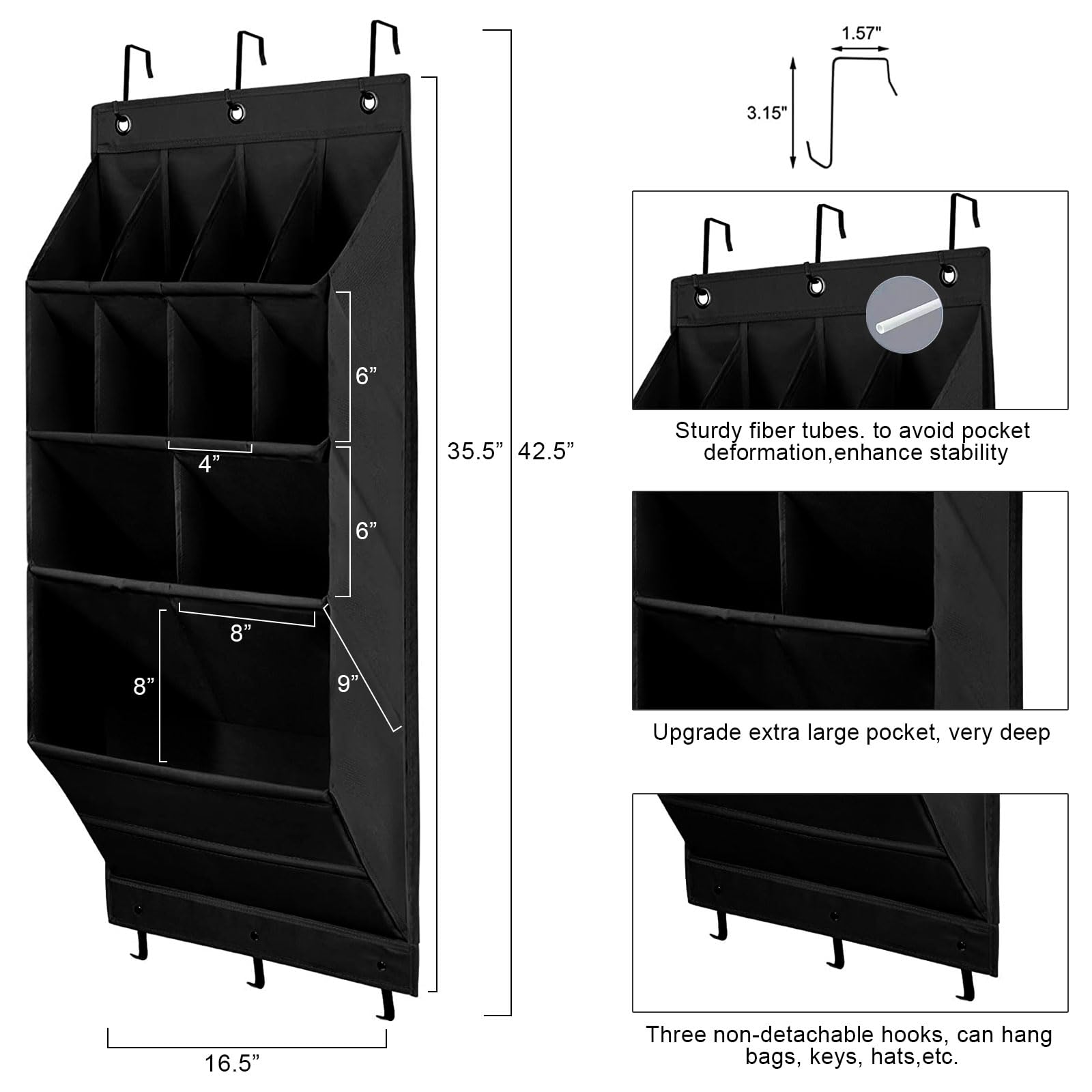 Zapatero para colgar sobre la puerta con 11 bolsillos para ahorrar espacio, almacenamiento para dormitorios y armarios estrechos, perfecto para botas, juguetes, botellas de agua, 1 paquete