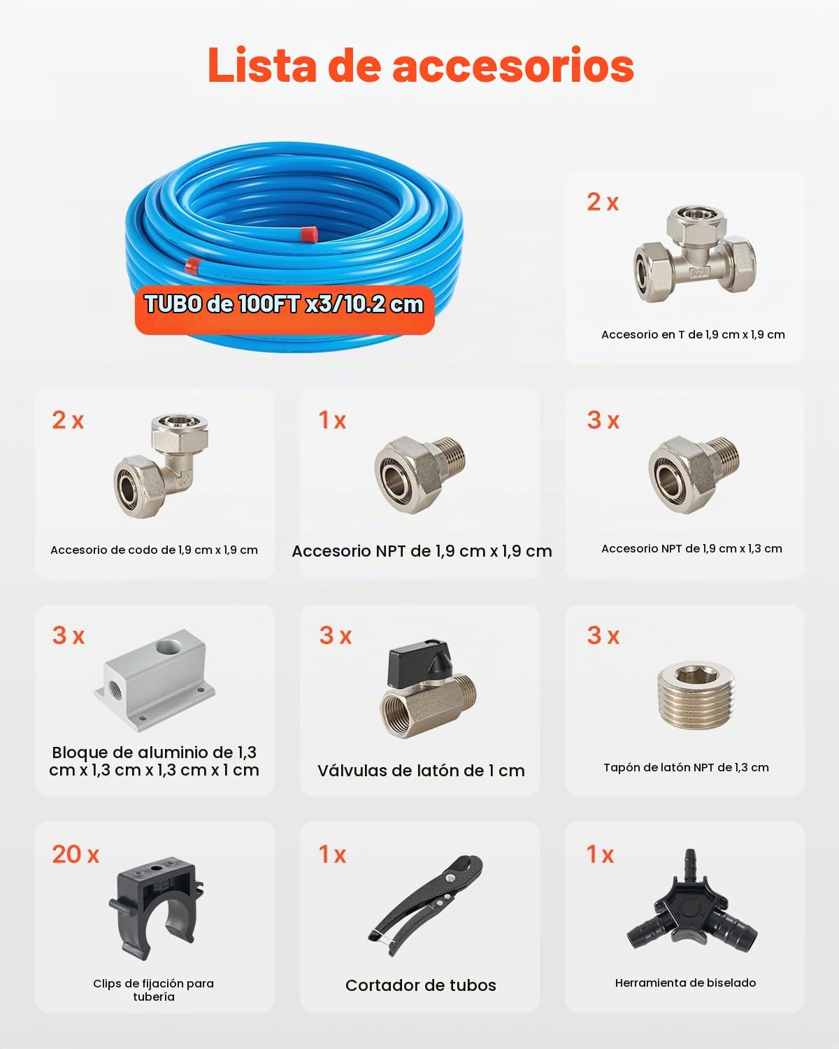 VEVOR Kit de Línea de Compresor de Aire, Sistema de Tuberías de Aire Comprimido Aluminio HDPE, a Prueba Fugas, Resistente a la Presión y Fácil Instalar, para Talleres de Garajes, Azul, Ø 475 x 200 mm