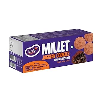 Early Foods - No Maida No Refined Sugar - Ragi & Chocolate Jaggery Biscuits - Kids Snacks | Millet Cookies | Sugar Free Biscuits | Ragi Snack for Kids | No Junk School Snack 130g - image, photos