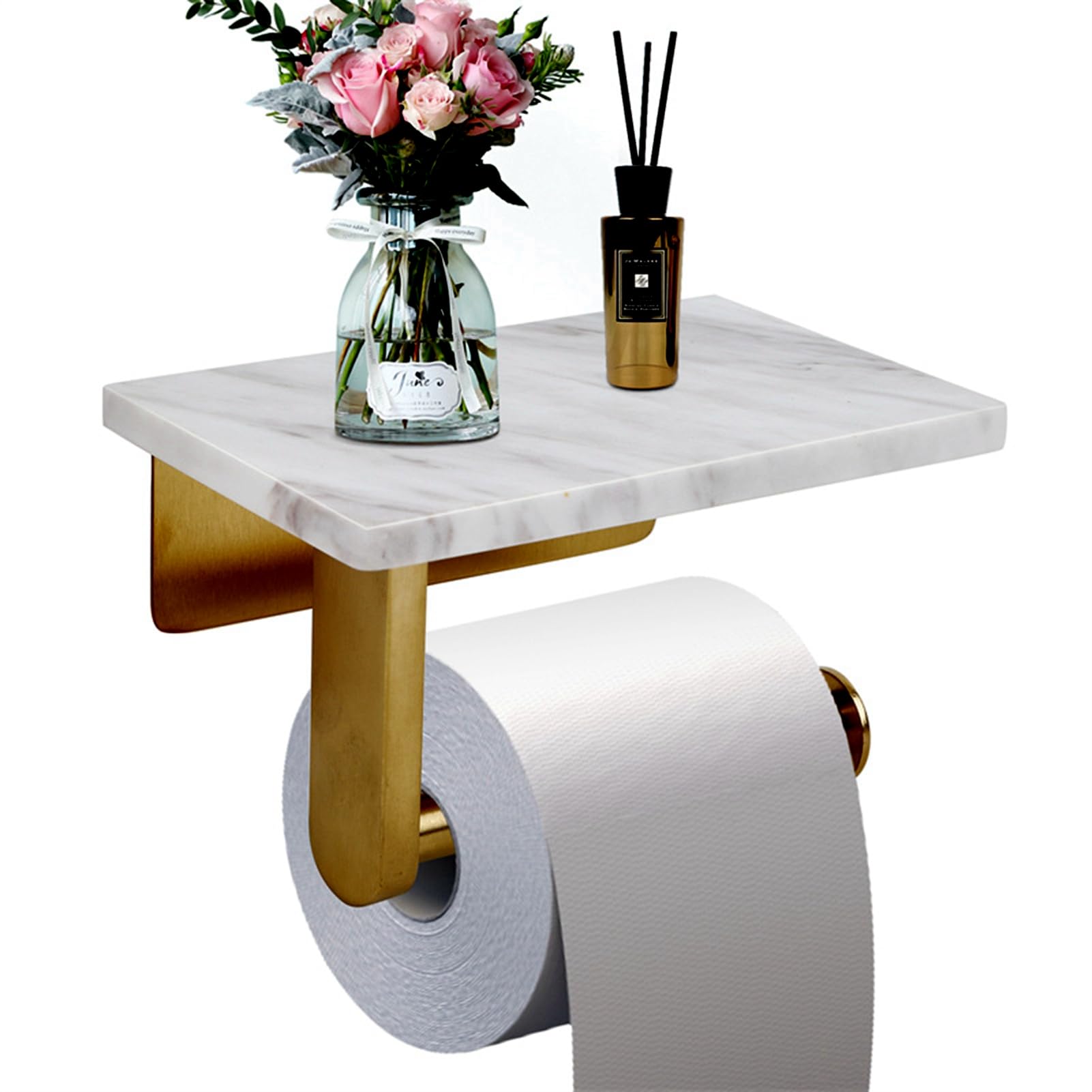Toilet Paper Holder with Natural Marble Shelf for Bathroom Washroom,Wall Mounted Tissue Holder Suitable for Mega Roll (Brushed Gold, Middle 7.87 * 4.72 in) — Amazon image 17