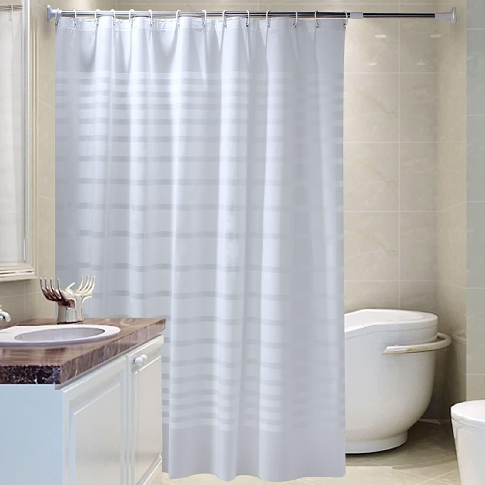 Lieson Shower Curtains Light Grey White, Polyester Shower Curtain Fabric Liner with Grommets Stripes Pattern Shower Curtain Decorative with Hooks, 180x180CM