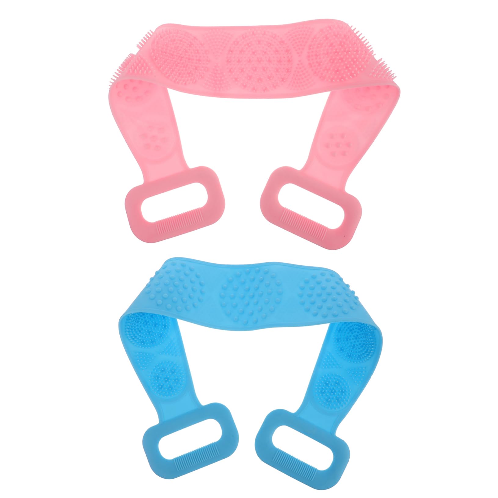 OATIPHO 2Pcs Silicone Exfoliating Bath Strap Double Sided Body Scrubber for Back Long Bath Wash Towel Blue Pink Durable Silicone Material for Skin and Dead