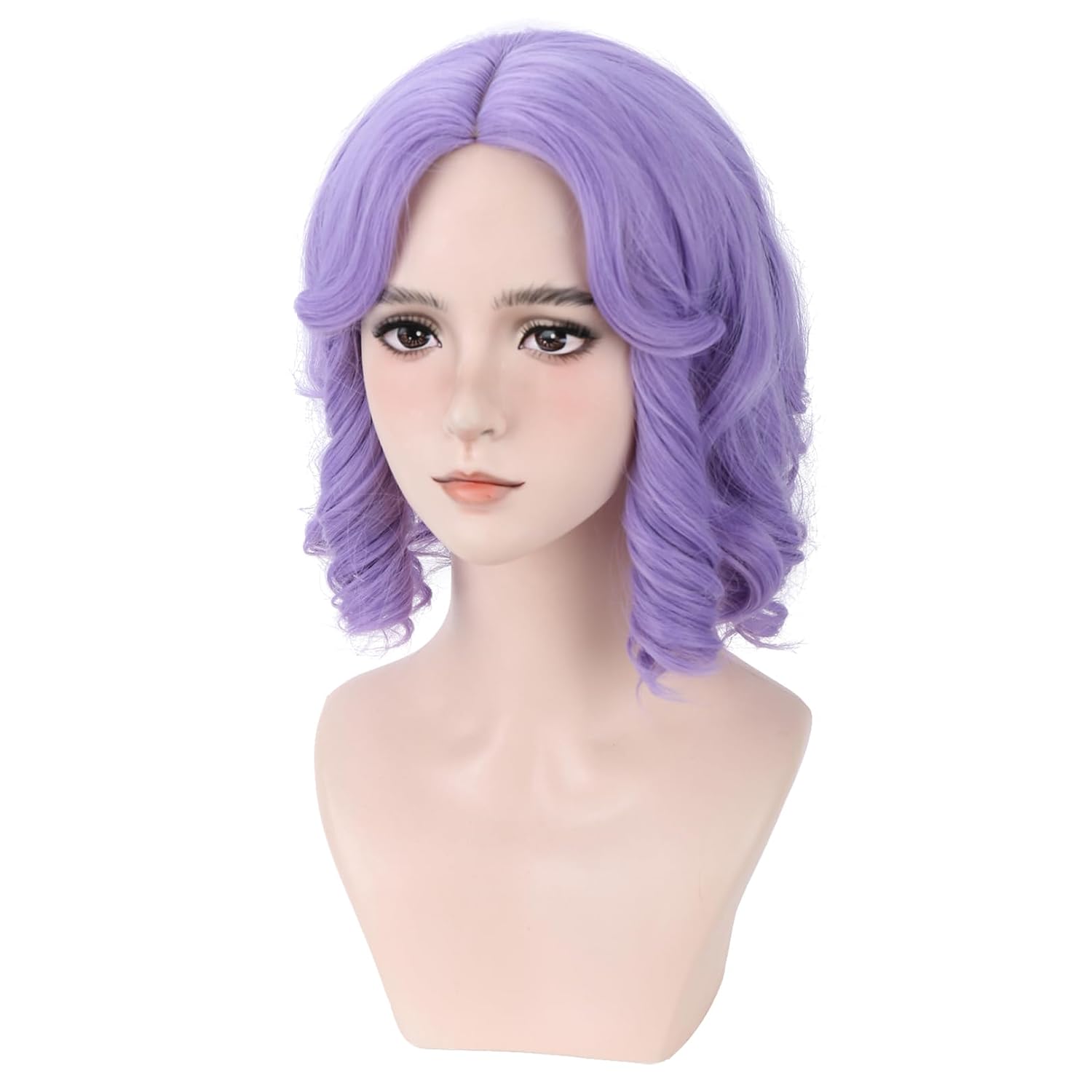 BERON Blonde Wigs 14 Inch/35 cm Women Girls Short Curly Wavy Side Part Hair Wig Light Blond Color Shoulder Costume Cosplay or Daily Use Wigs Rose Net with Wig Cap