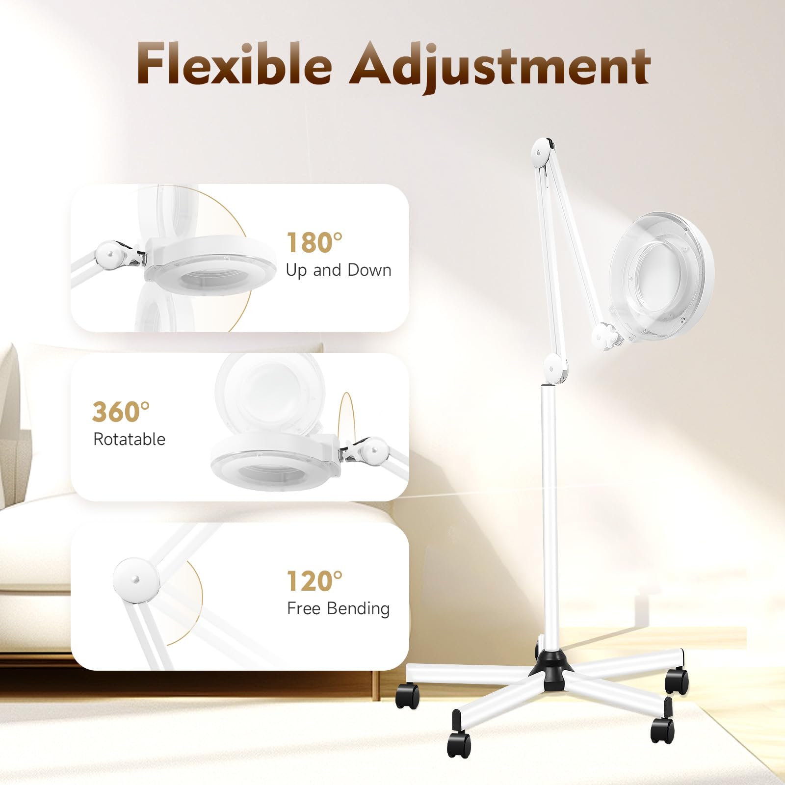 Lampada a lente d'ingrandimento, 5 x 5 piedi, 220 V, 24 W, tubo fluorescente ad anello, antiruggine, con ruota girevole a 360°, utilizzabile per studio, dentale, unghie, ciglia, tatuaggio
