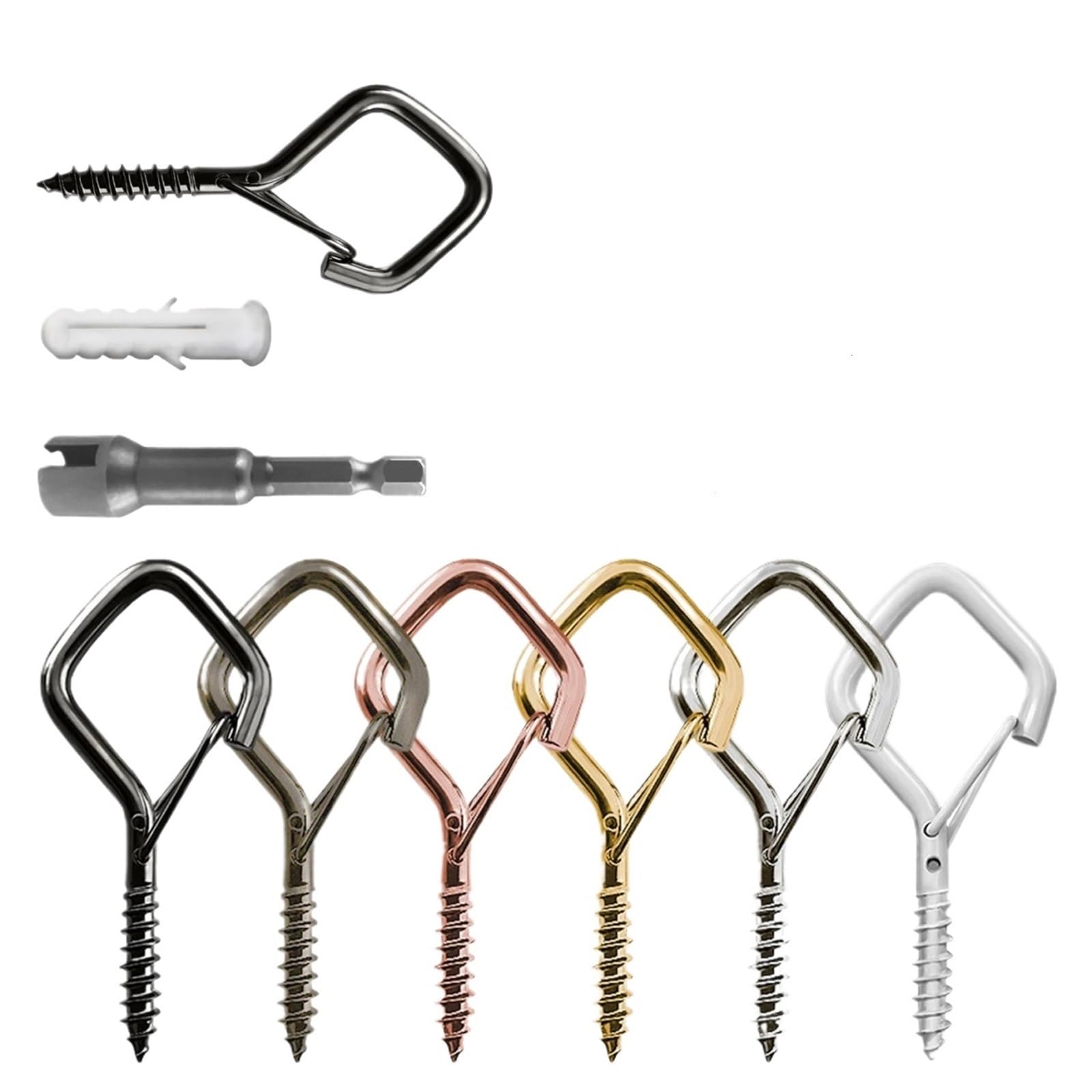 FJQFHH Gutter Hooks Shape, Square Snap Safety Hook Screw Fixed for Bonsai Hanging(Silvery,60pc)