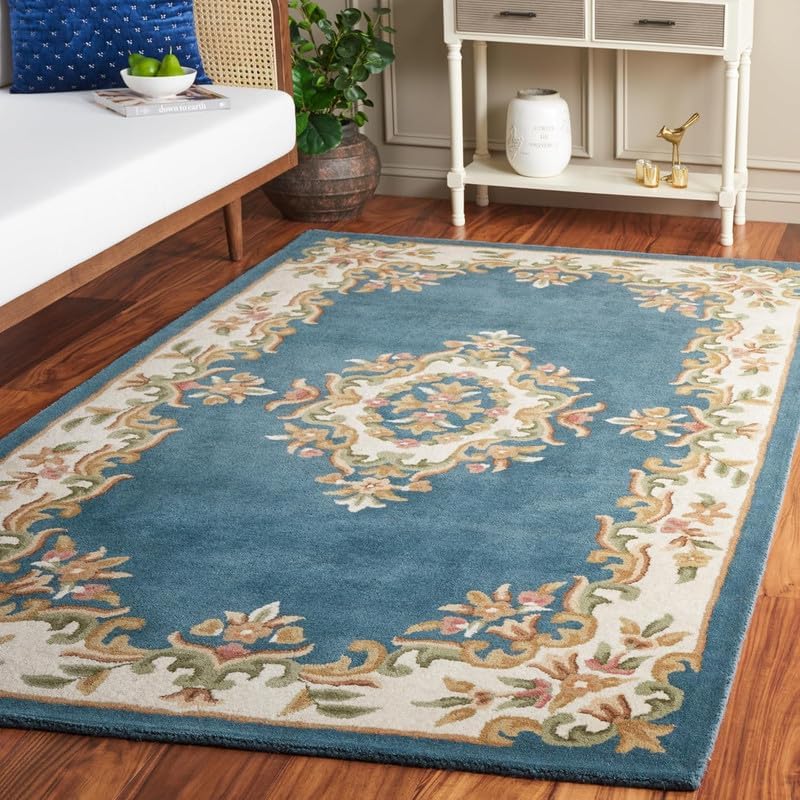 4x6 ft Sky Blue Floral Area Rug Traditional Persian Design Handtufted Woollen Rug for Living Room Bedroom | Soft Plush Medium Rug for Home Decor