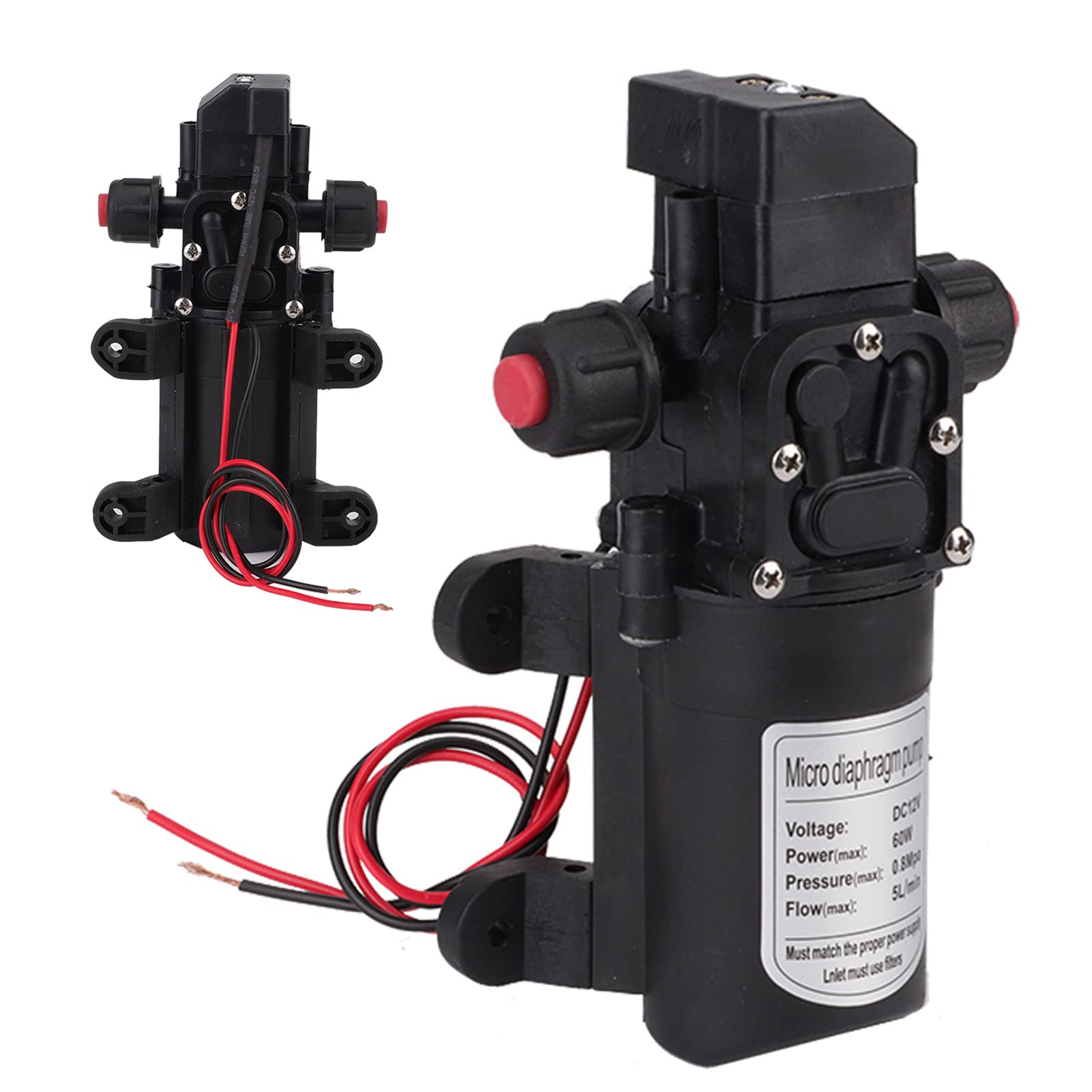 Pompa Acqua DC 12V, 116 psi 60W Autoadescante Pompa Alta Pressione Diaframma per Camper Roulotte Barca Camion Barca Pulizia e Irrigazione Giardino