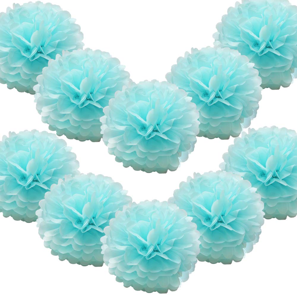 Time To Sparkle Light Blue 10 Pack Tissue Paper Pompoms Pom Poms Flower Handmade Wedding Party Decorations Balls | 10"(25Cm) |