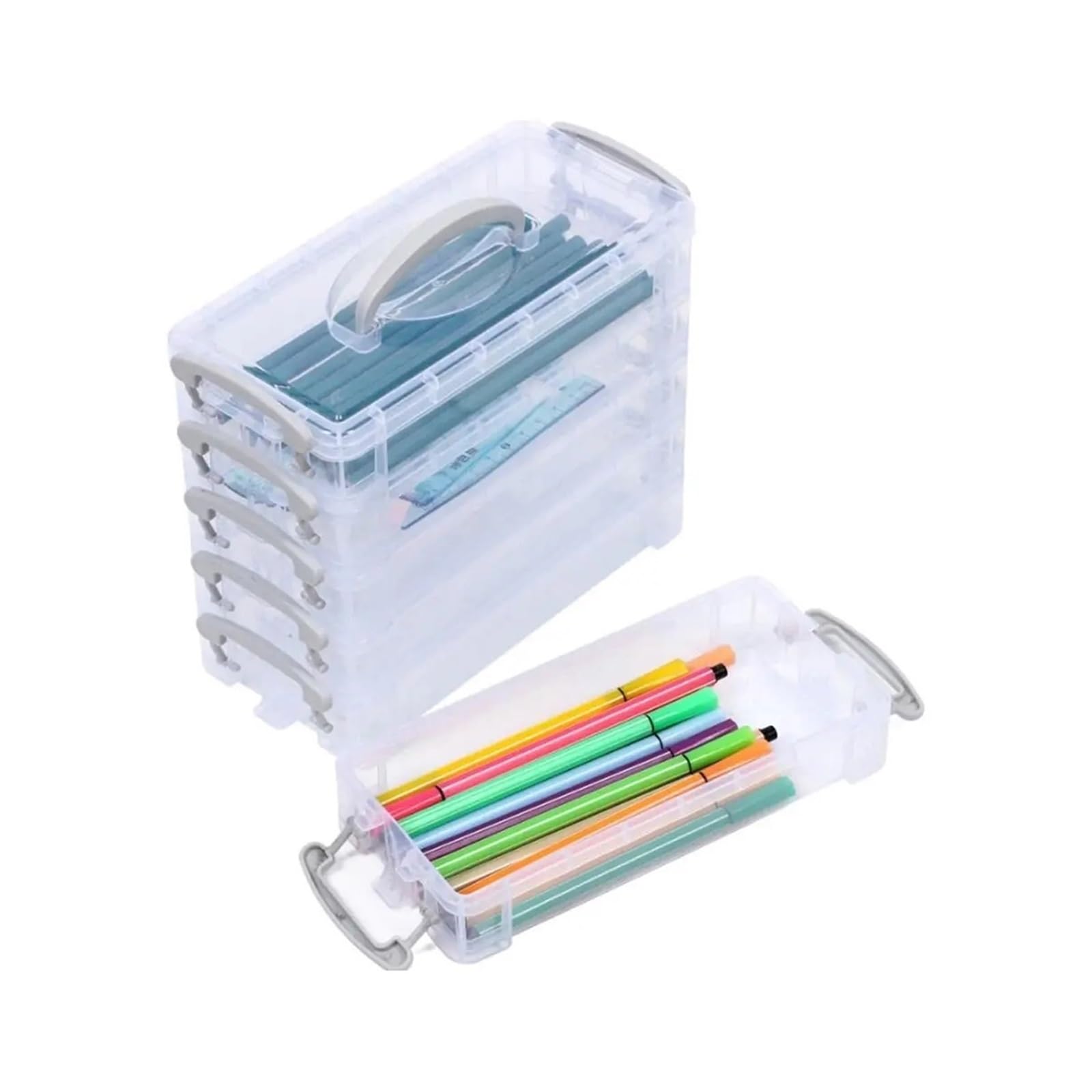 Aufbewahrungsbox für Markierungsstifte 3/6-schicht Pinsel Box Tragbare Abnehmbare Farbe Stift Lagerung Box Multi-funktion Aquarell Schreibwaren Veranstalter Student für Büro(Pink,Large)