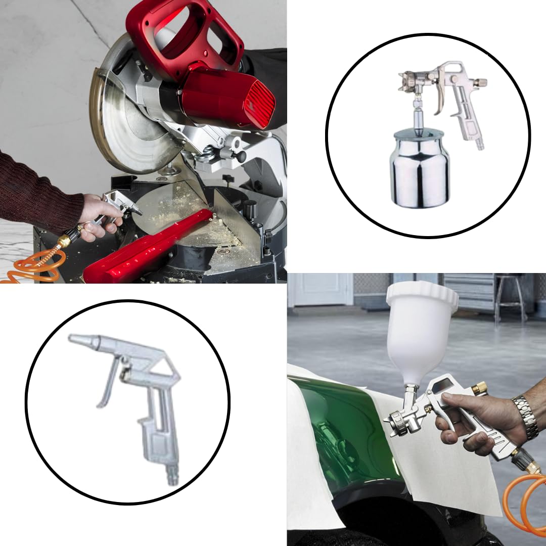Kit 5 Accessori Aria Compressa per Compressore - 3 Postole, 1 Aerografo e 1 Tubo - Ideale per lavori fai da te