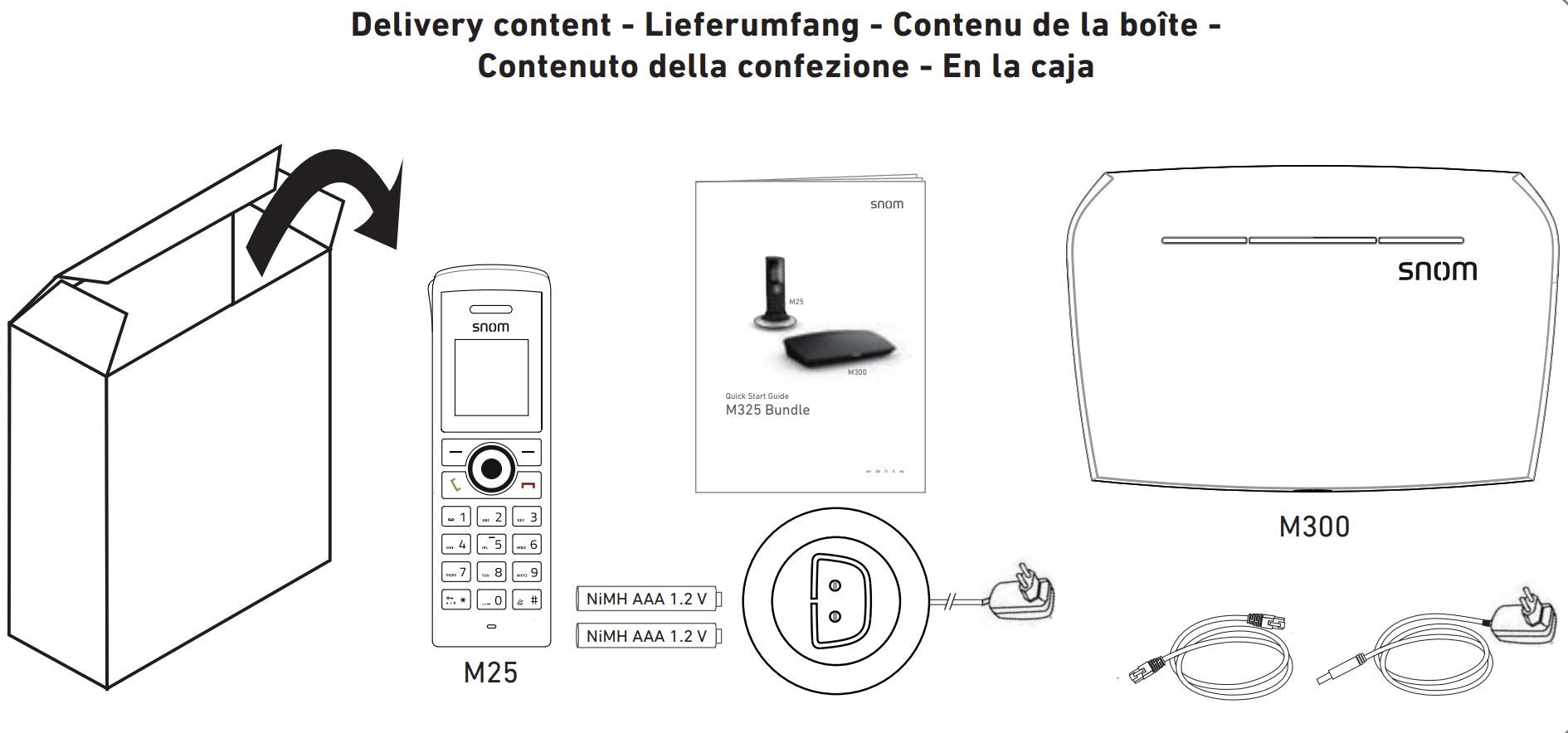 Snom M325 Singlecell IP-DECT-Paket, Schnurlos Set, DECT IP telefon + Basisstation (M300-Basisstation und M25-Mobilteilpaket, bis zu 20 Mobilteile, bis zu 5 parallele Anrufe), Schwarz, 00003955